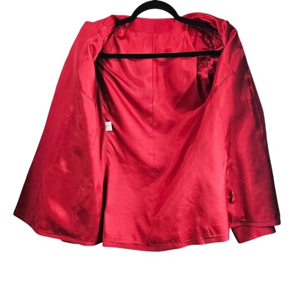 Tahari Vintage Linen Blend Long Sleeve Button Up Suit Jacket Red Blazer - Picture 4 of 9